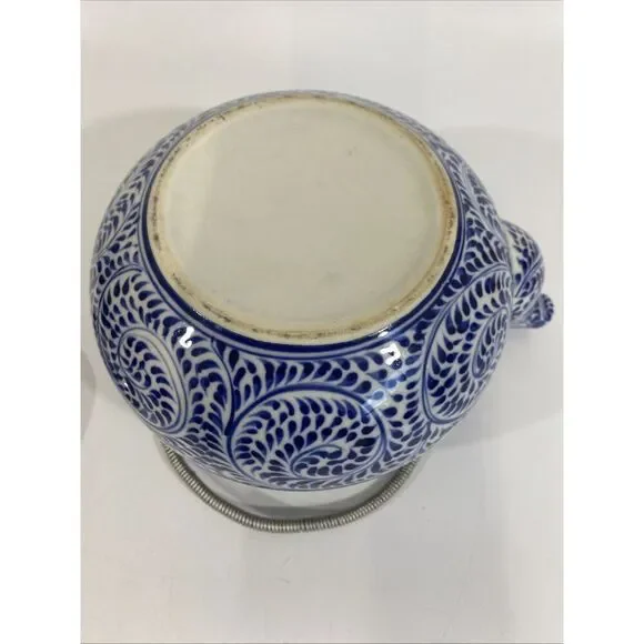 Vintage Japanese Teapot Ceramic Blue & White Handpainted‎ Floral Metal Handles - Picture 11 of 14